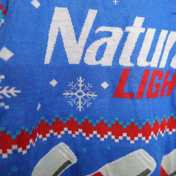 Tipsy Elves Natural Light Men's Parody Beer Christmas Holiday Sweater Large Blue - Picture 11 of 16